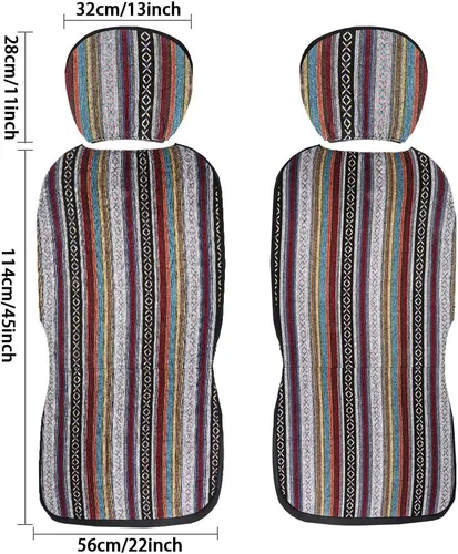 Miniatura 3 de Funda de Asiento de Coche Manta Baja Saddle 4PCS Delantera a Rayas Multicolor, Funda de Asiento Hippie Boho de Ajuste Universal para Toyota, Honda