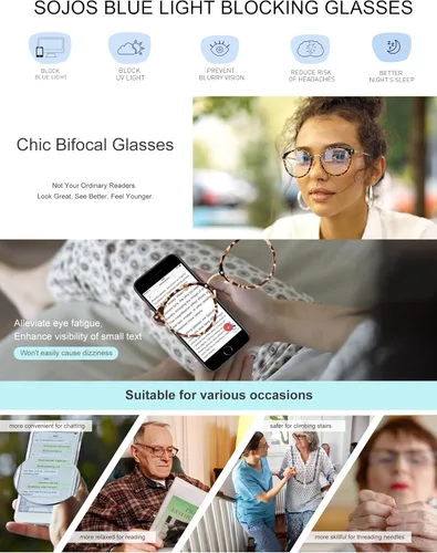 Miniatura 4 de SOJOS Lentes de lectura de luz azul redondos estilo retro TR90 para mujeres y hombres. Lentes para computadoras. Gafas de protección contra la luz