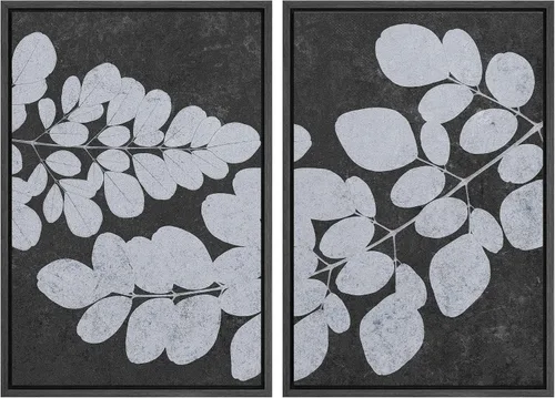 Miniatura 72 de SIGNWIN Lienzo enmarcado para pared, juego de arte con anillos de árbol de bosque grunge en blanco y negro, ilustraciones de naturaleza silvestre