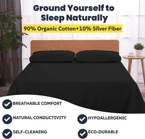 Miniatura 2 de OKOHEY Sábana encimera Grounding, tamaño individual – 90% algodón orgánico y 10% fibra plateada, sábana conductora de puesta a tierra para un mejor