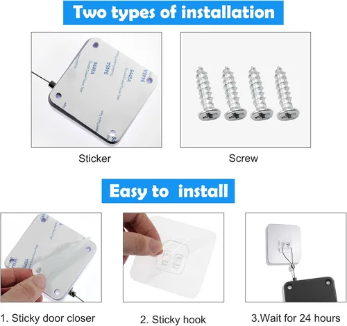Miniatura 6 de Juego de 2 cierrapuertas con sensor automático sin perforaciones, multifuncional, con cordón, para residencial, comercial, dormitorio, habitación