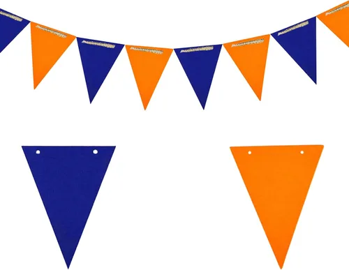 Miniatura 10 de Banderines de banderín azul, rojo y amarillo de 20 pies, banderas triangulares de papel de doble cara para decoración de fiestas