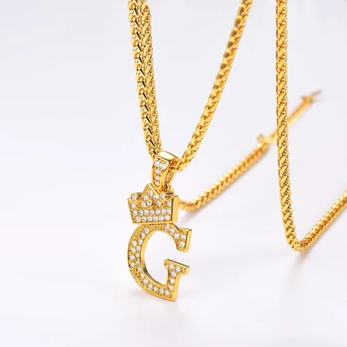 Miniatura 2 de U7 Collar con inicial de corona de la A a la Z, colgante de letra con cadena de 22 a 24 pulgadas, para hombres y mujeres, joyería con nombre