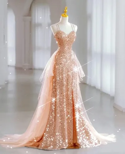 Miniatura 2 de Vestidos de novia de lentejuelas 2024, vestido largo de baile para mujer, vestido de graduación de tul brillante, vestido de fiesta con abertura