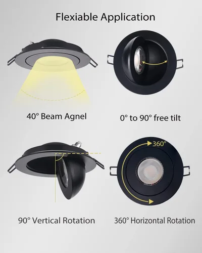 Miniatura 10 de POPANU Gimbal Luz LED Empotrada - 4 Pulgadas Negro 9W Rotación 360° Direccional Ajustable Eyeball Techo Inclinado Iluminación Empotrada 4 pulgadas