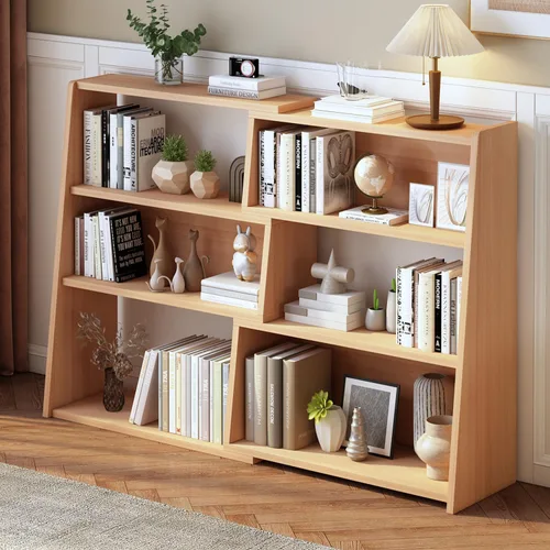 IOTXY Estantería de madera extensible – Estantería con escalera de 3 niveles, baja y corta para espacios pequeños o esquinas, roble, L
