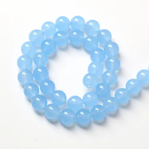 Miniatura 5 de Cuentas de piedra de calcedonia natural azul de 0.472 in para hacer joyas, cuentas redondas de jades, accesorios de pulsera, 32 unidades Azul