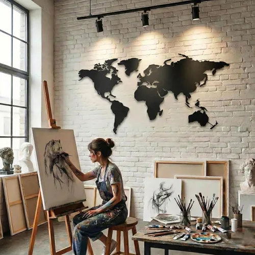 Miniatura 2 de DEKADRON Arte de pared de metal, mapa del mundo de metal, continentes de Asia, Europa, América y Australia, decoración de pared de metal, letrero