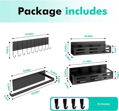 Miniatura 2 de SETBAOO Paquete de 4 estantes magnéticos para especias para refrigerador con estante de 4 ganchos y soporte para toallas de papel, estante magnético