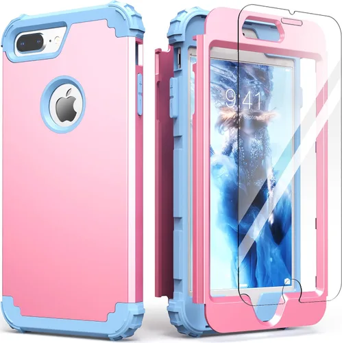 Miniatura 14 de IDweel Funda para iPhone 8 Plus, para iPhone 7 Plus con Protector de Pantalla, 3 en 1 Híbrida Resistente a Golpes de Servicio Pesado, Cubierta Dura