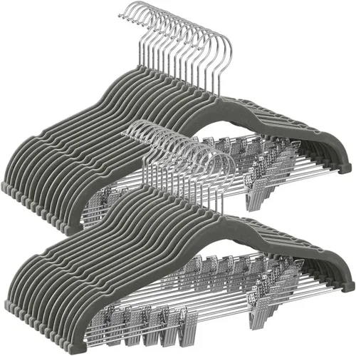 Miniatura 19 de SONGMICS Paquete de 20 perchas para pantalones, perchas de terciopelo de 16.7 pulgadas de largo con clips ajustables, perchas resistentes
