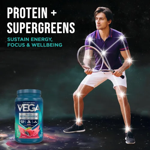 Miniatura 2 de Vega Protein + Supergreens - 20g de proteína a base de plantas, sabor a bayas, 26 porciones, verduras y vegetales reales, vegano keto, 0g de azúcar