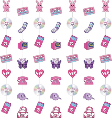 Spakon Paquete de 8 decoraciones para fiestas Y2k, pancarta de papel rosa de principios de los años 2000, decoración colgante con texto en inglés "I