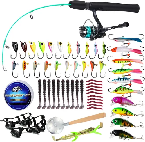 Combo de caña y carrete para pesca en hielo Sougayilang, kit completo de equipo de pesca en hielo, incluye jig de hielo y accesorios para pesca en
