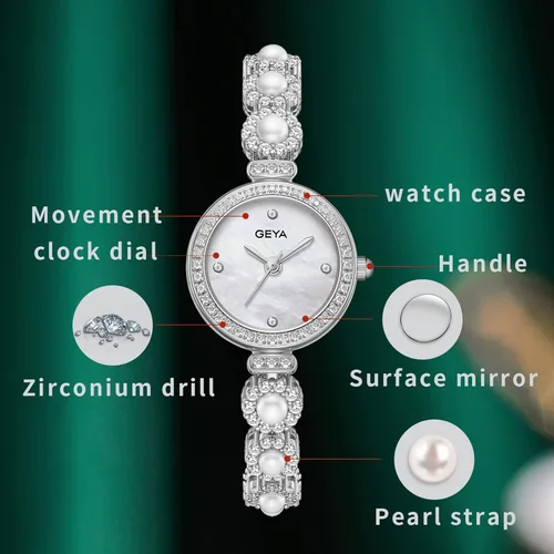 Miniatura 6 de Redhai Women Watches Analog Quartz Watch Mosaic with Diamonds Pearl Bracelet Dress Watch for Female Waterproof Wristwatch with Rhinestones Bracelet