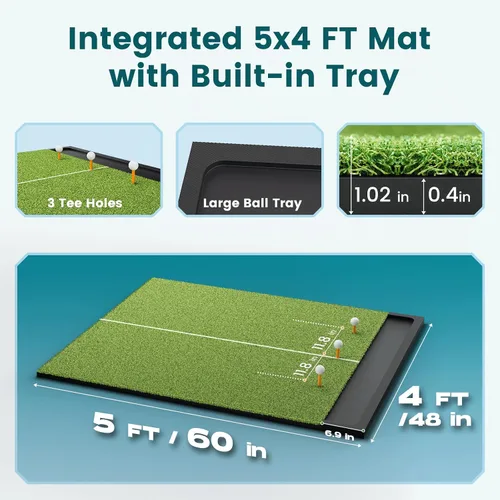 Miniatura 4 de Alfombrilla de golf con bandeja de pelotas, 5 x 4 / 6 x 4 pies, 1.024 in / 1.220 in de grosor, césped Pro & Elite con línea de camino de columpio