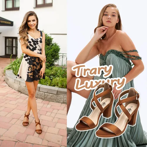 Miniatura 4 de Trary - Sandalias de tacón con hebilla ajustable y correa de tobillo para mujer.