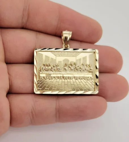 Miniatura 2 de AMZ Jewelry Dije de oro de 10 quilates para la última cena con marco de corte de diamante para la última cena Hip Hop, Oro, No hay gema