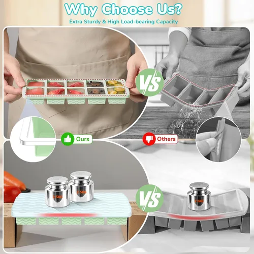 Miniatura 6 de Doasuwish Bandejas de cubitos de hielo para congelador con tapas, 2 cucharadas de 10 cubos cuadrados y bandejas de hielo en forma de corazón, moldes