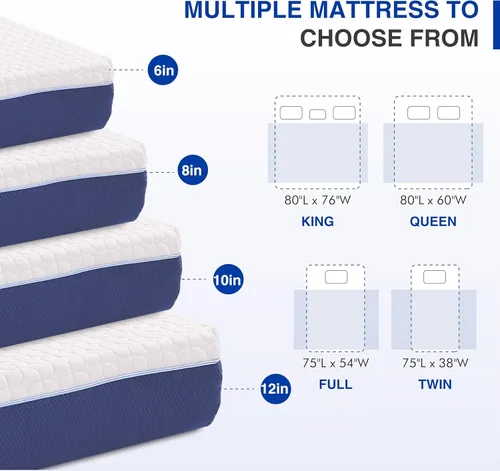 Miniatura 7 de Colchón Gelsea de 10 pulgadas tamaño King, colchón de espuma viscoelástica con gel de enfriamiento en una caja, sensación mediana firme para alivio