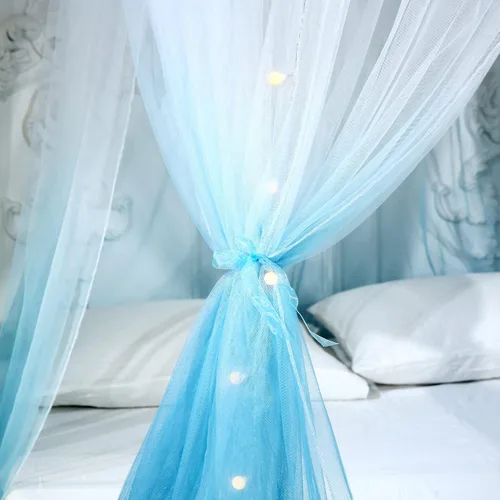 Miniatura 5 de Mengersi - Tela mosquitera en dosel con luces led en forma de estrella para cama individual, matrimonial, queen y king. Cama de niña princesa Azul