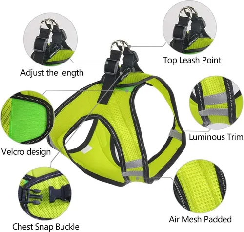 Miniatura 2 de PAWISE Arnés de malla reflectante para perro, chaleco de malla acolchada suave para caminar, arnés para mascotas sin tirones con 2 clips para correa
