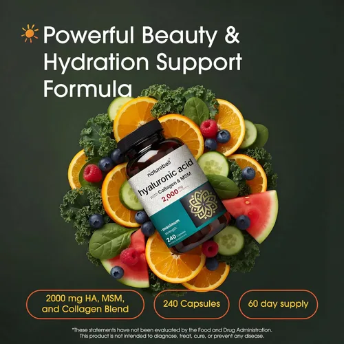Miniatura 2 de NatureBell Ácido hialurónico 2,000 mg con colágeno y MSM - 240 cápsulas - Hidratación de la piel, cabello, uñas y articulaciones - Fórmula soluble
