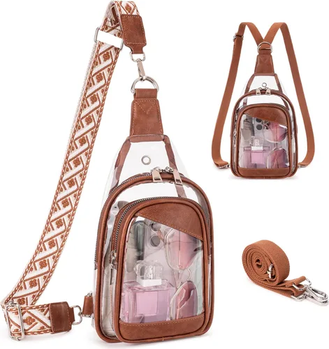 Miniatura 14 de Bolso Bandolera Mochila Cruzada - 2 en 1 Bolso Cruzado de Cuero Riñonera con 2 Correas Extraíbles Mini diaper bag Café