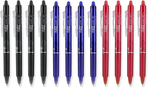 Pilot FriXion Clicker - Bolígrafos de gel retráctiles borrables, finos, rojo, azul, negro, 12 bolígrafos