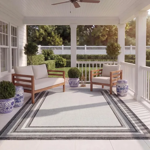 Miniatura 10 de SAFAVIEH Alfombra lavable al aire libre Courtyard Collection – 4' x 5'7", beige oscuro y beige, no desprende pelusa y fácil de limpiar, ideal