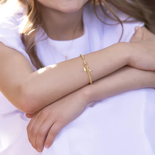 Miniatura 4 de Pulsera de niña chapada en oro de 14 quilates con encanto de cruz infinita para niñas bautizos, bautizos, primera comunión y regalo de recuerdo