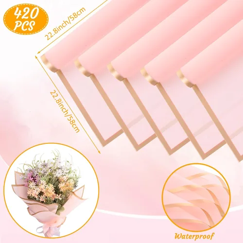 Miniatura 2 de Yahenda 420 hojas de papel de regalo de flores: papel de ramo de flores de 23 x 23 pulgadas con borde dorado, estilo coreano, para boda, despedida