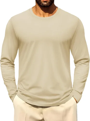 Miniatura 25 de Cotrasen - Camisetas básicas de manga larga para hombre, de algodón, con cuello redondo, transpirables, suaves y casuales