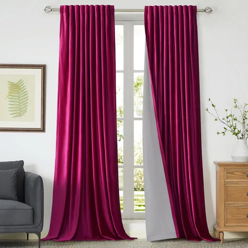 Miniatura 16 de Cortinas opacas de terciopelo dorado de 108 pulgadas para sala de estar, totalmente opacas, elegantes, 2 paneles con pestaña trasera, aislamiento