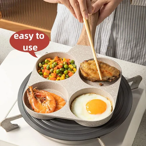Miniatura 4 de Sartén para huevos fritos de cuatro compartimentos, sartén antiadherente de piedra médica para el desayuno, sartenes divididas para tortilla