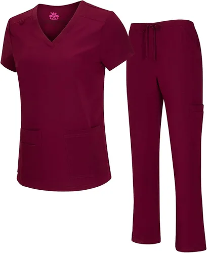Natural Uniforms Conjunto de top elástico con cuello en V y pantalón cargo para mujer