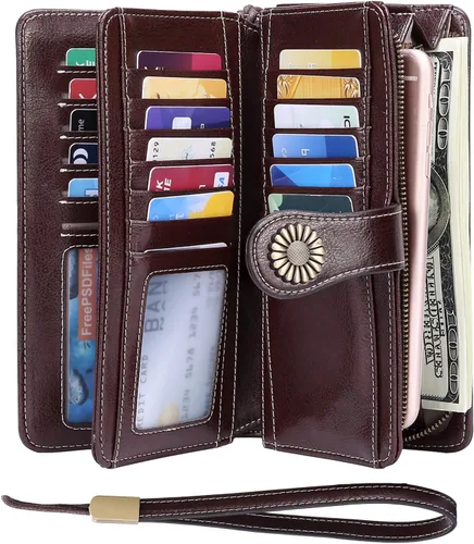 Miniatura 3 de KELEEL Cartera de cuero genuino con bloqueo RFID para mujer, Coffee), BCPLW2