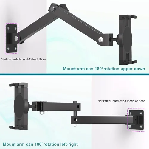 Miniatura 5 de Mippko Soporte plegable de pared para iPad, soporte para tableta, soporte ajustable de 360°, brazo articulado de aleación de aluminio extensible