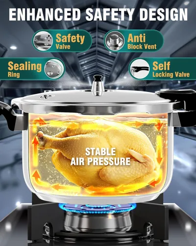Miniatura 4 de WantJoin Olla a presión de acero inoxidable (sin aluminio), olla a presión compatible con inducción de 11 cuartos con dispositivos de seguridad