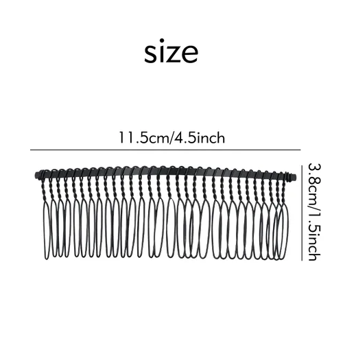 Miniatura 5 de Lawie Paquete de 20 peines de pelo grandes y anchos de metal negro con base de alambre torcido para el cabello, clips de peine para boda, velo