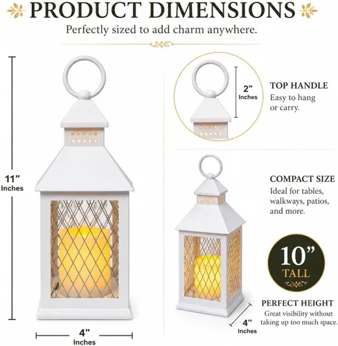 Miniatura 6 de Juego de 12 piezas de estilo granja, farol decorativo de 10 pulgadas con vela LED sin llama y temporizador de 5 horas, decoración rústica de boda