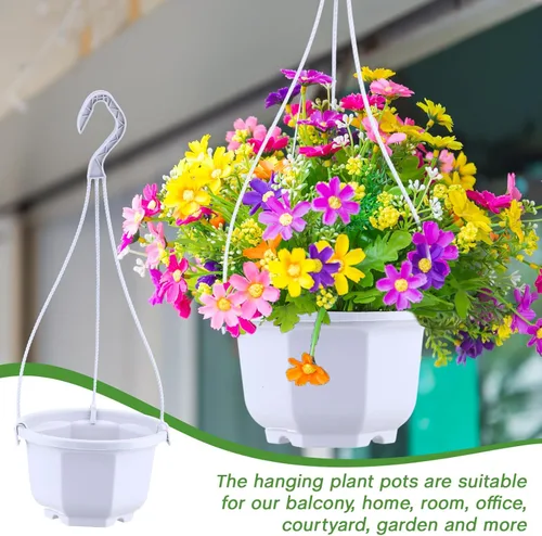 Miniatura 4 de Roshtia 24 piezas de maceta colgante de plástico con gancho, macetas de flores, cestas, soporte de maceta de vivero colgante para plantas de jardín
