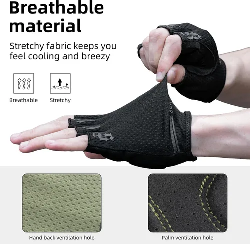 Miniatura 3 de ROCKBROS Guantes de ciclismo para hombres y mujeres, guantes de ciclismo transpirables de medio dedo, guantes acolchados que absorben los golpes