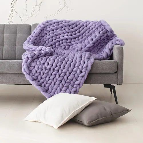 Miniatura 9 de Manta de punto grueso de 50 x 60 pulgadas, manta gigante tejida a mano con hilo 100% de lana merina, hecha a mano para cama, sofá, manta bohemia