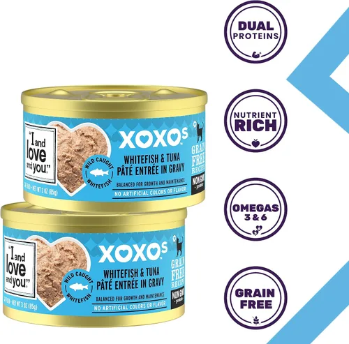 Miniatura 3 de I and Love and You XOXOs - Alimento húmedo para gatos, pescado blanco + paté de atún, sin granos, sin relleno, paquete de 24 latas de 3 onzas