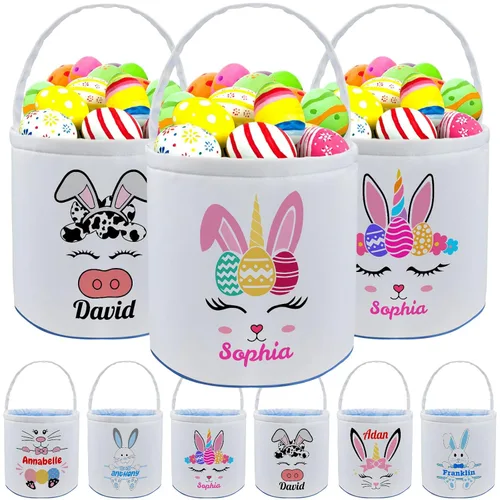 Miniatura 21 de kioskbanks Cesta de Pascua personalizada con nombre para niños, lona personalizada, cubo de Pascua, regalo para niños y niñas Estilo2-azul