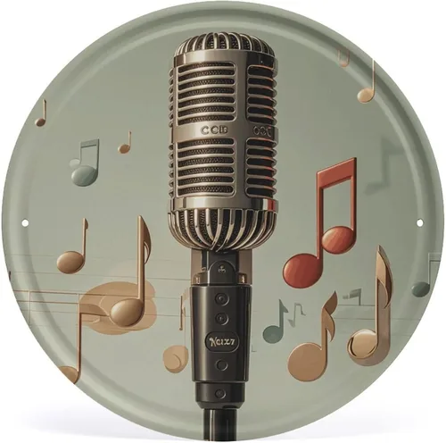 Miniatura 12 de Circular Metal Wall Art Iron Wall Hanging - Piano Keys with Musical Notes Vintage Industrial Tin Sign with Pre-Drilled Holes, Retro Round Metal Art