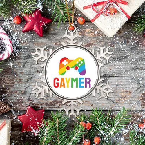 Miniatura 7 de Adorno de árbol de Navidad Gaymer Rainbow Gay Game Ornamentos Gay Decoraciones de Navidad Regalo Amor Igualdad Derechos LGBTQ Rainbow Metal Copo