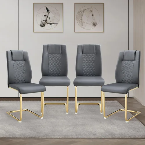 Miniatura 9 de cinkehome Juego de 4 sillas de comedor modernas de color negro con patas de metal plateado, silla lateral tapizada sin brazos con respaldo alto
