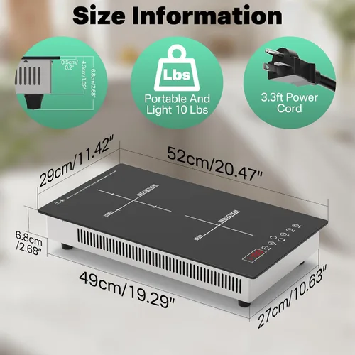 Miniatura 7 de Placa de cocción de inducción doble/doble 2 quemadores, placa de inducción portátil para cocinar, placa de inducción de dos quemadores Cocina